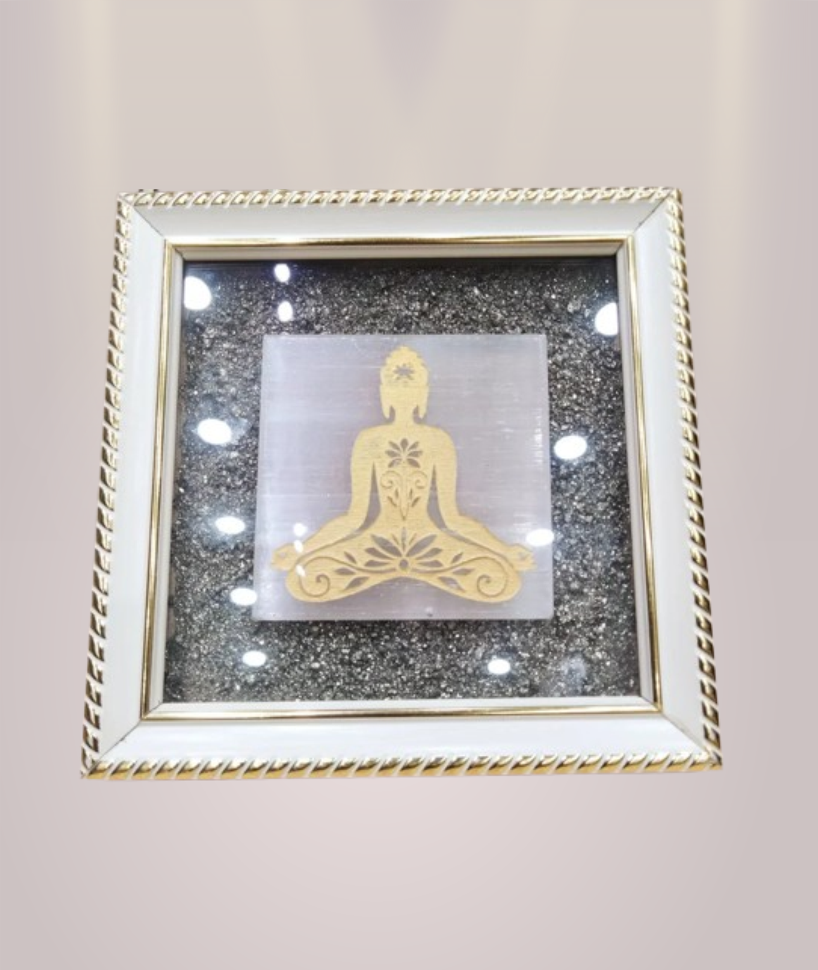 PYRITE WITH CELENITE BUDDHA 12 INCH